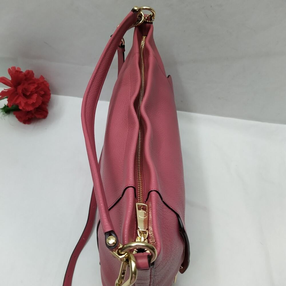 Coach Pink Pebbled Leather Zipper Closure Hobo Crossbody Shoulder Bag - Picture 8 of 16